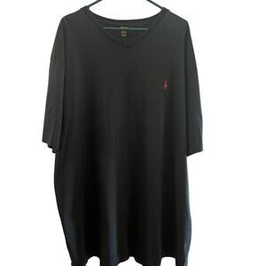 Ralph Lauren V neck Men's Black Tee Shirt 2 XLT Red Pony Short Sleeve 100%Cotton